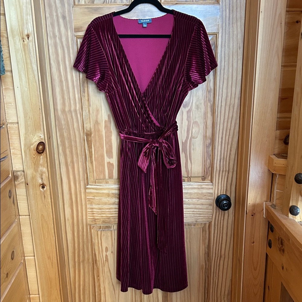 ModCloth Magenta Velvet Dress with Tie Belt